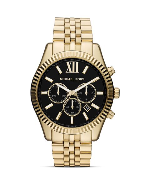 michael kors lexington chornograph men watch gold|Michael Kors leather watch.